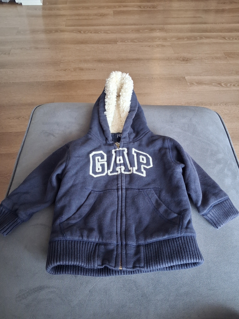 GAP Navy Zip-Up Hoodie with Sherpa Hood Trim